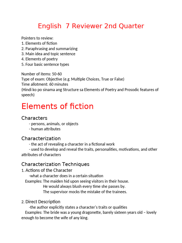Grade 7 English 2nd Quarter Reviewer | PDF | Metre (Poetry) | Poetry