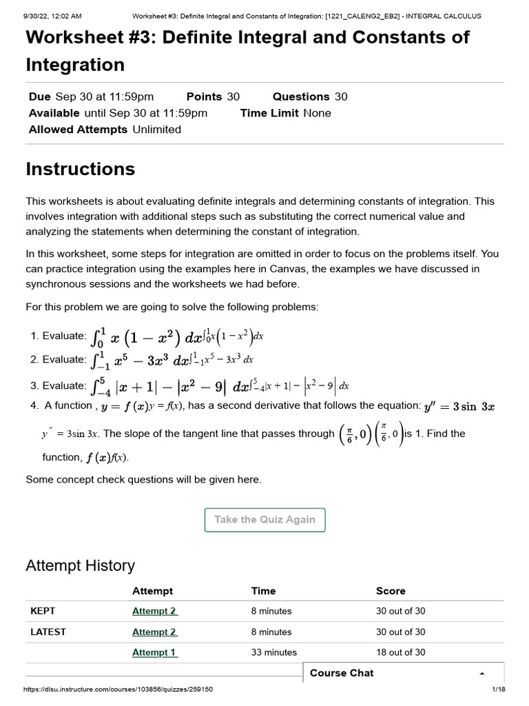 Worksheet #3 - Definite Integral and Constants of Integration - (1221 ...