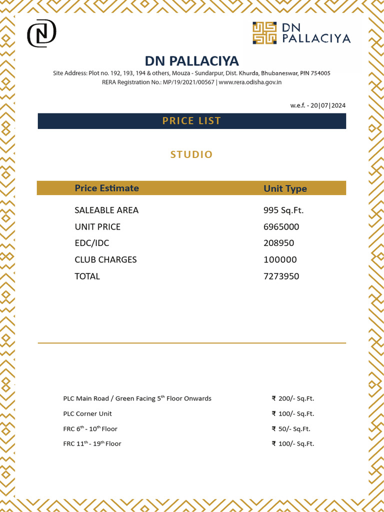 12 - Studio Price List 200724 Without GST - 2024 | PDF | Taxation ...