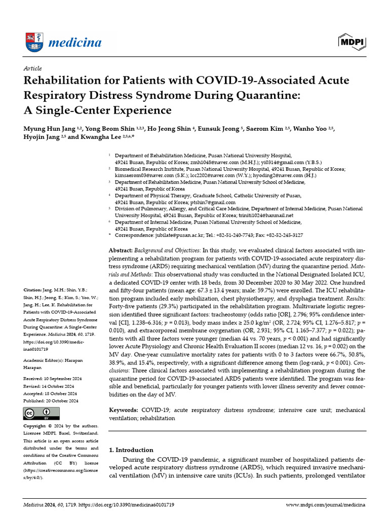 Rehabilitation For Patients With COVID-19-Associated Acute Respiratory ...
