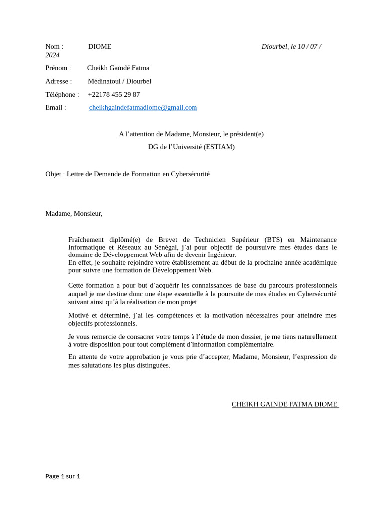 Demande de Formation en Cybersécurité | PDF