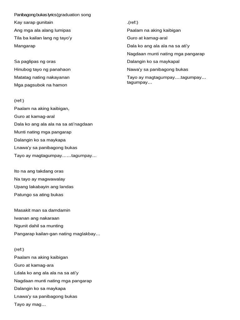 Panibagong Bukas Lyrics Pdf