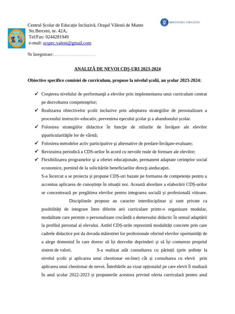 Analiza de Nevoi 2023-2024 | PDF