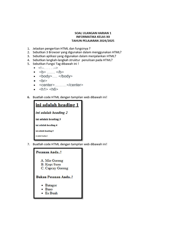Soal Ujian HTML Kelas XII | PDF | Komputer