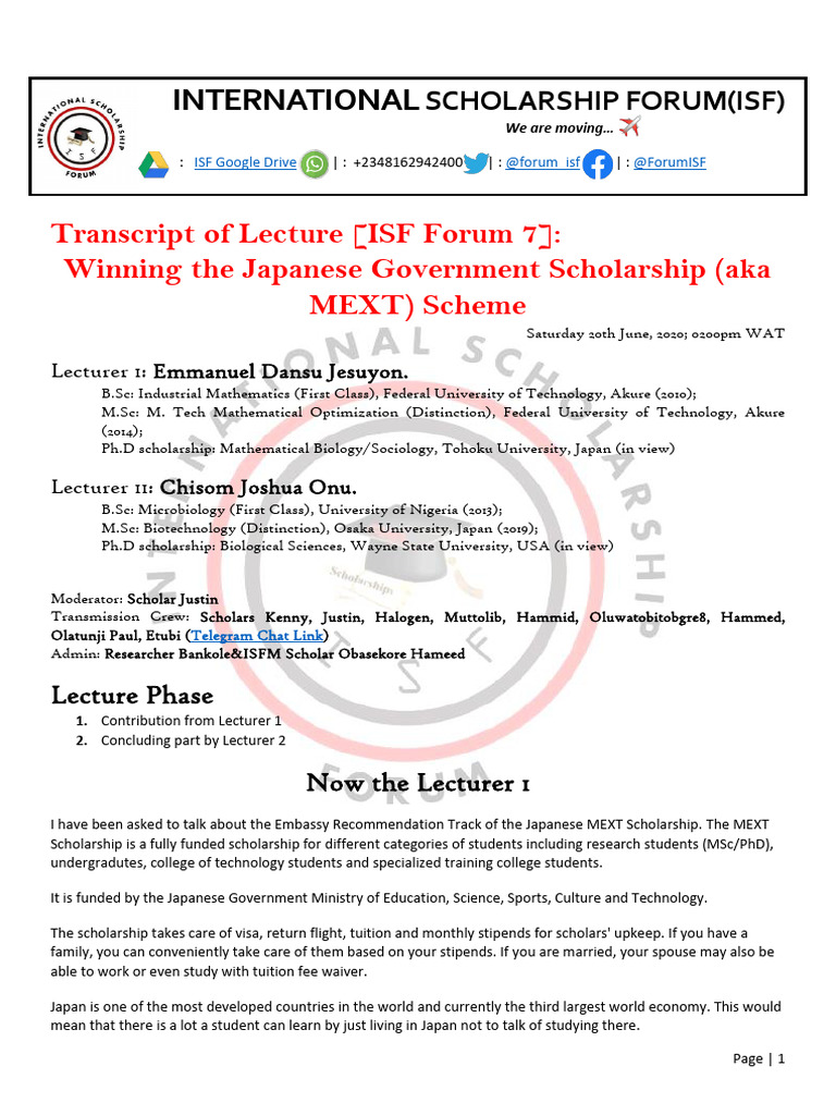 MEXT Scholarship Guide for Nigerian Students | PDF | Cost Of Living ...