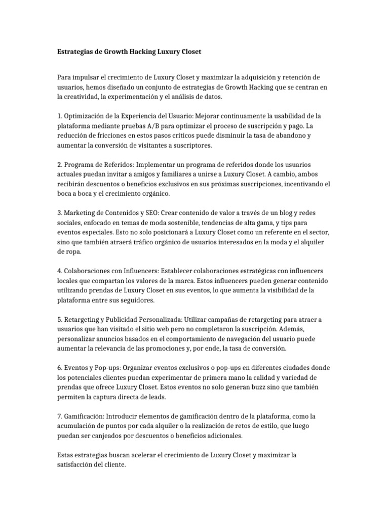 Estrategias de Growth Hacking Luxury Closet | PDF | ciberespacio ...