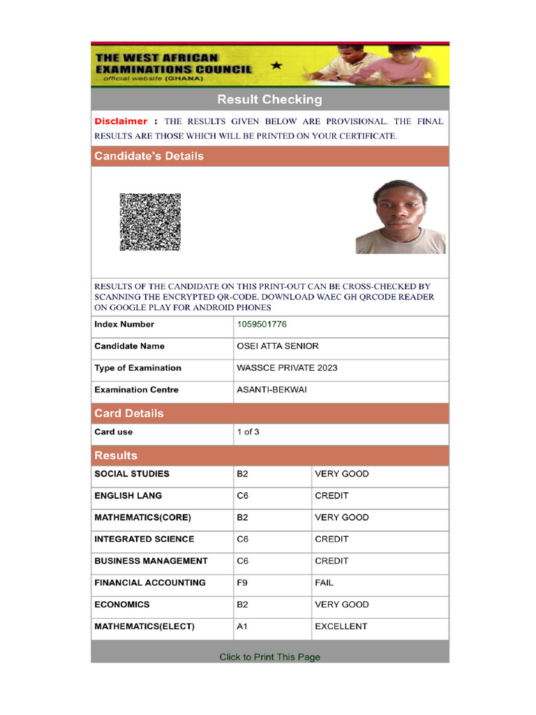 Waecdirect Online Information Service - Results. | PDF