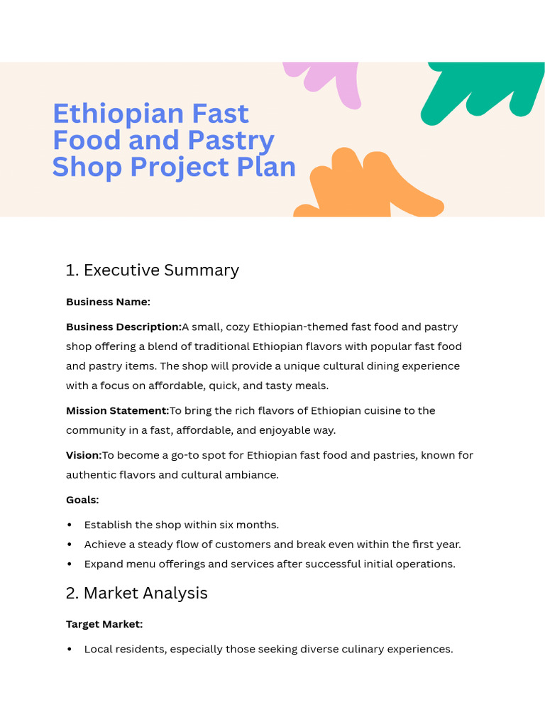 Ethiopian Fast Food & Pastry Shop Plan | PDF | Fast Food | Meal
