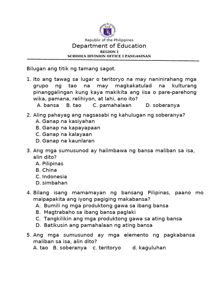 Ap 4 1st quarter test items pdf