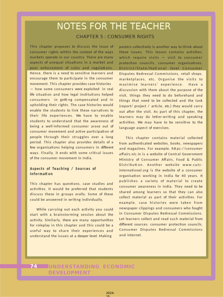 Notes For The Teacher: Chapter 5: Consumer Rights | PDF | Business