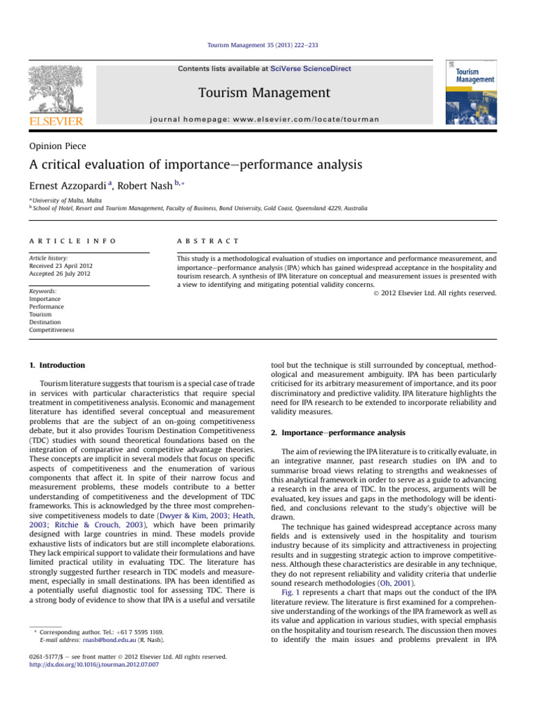Evaluating Importance-Performance Analysis in Tourism | PDF ...