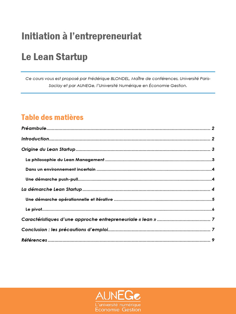 Introduction au Lean Startup en entrepreneuriat | PDF | Lean ...