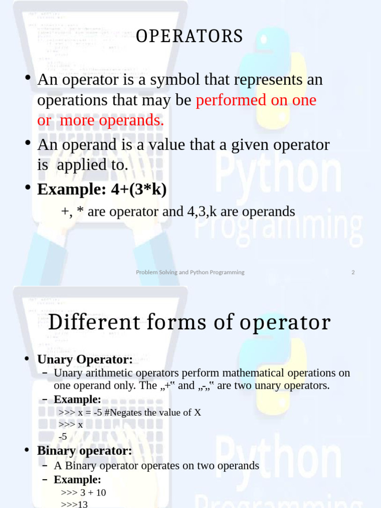 Python Operators Guide | PDF | Arithmetic | Inequality (Mathematics)
