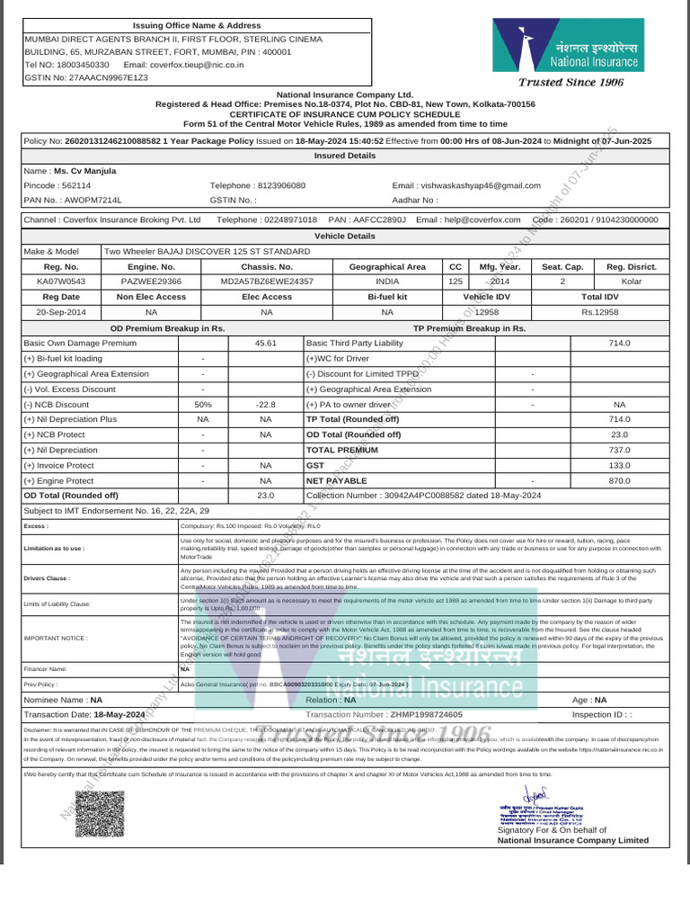 National Insurance Policy Certificate | PDF | Insurance | Business Law