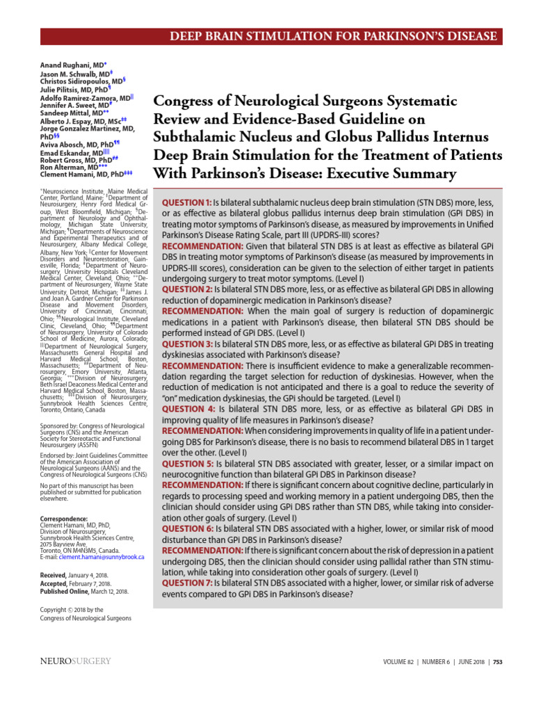 Deep Brain Stimulation For Parkinson'S Disease: Surgery | PDF | Deep ...