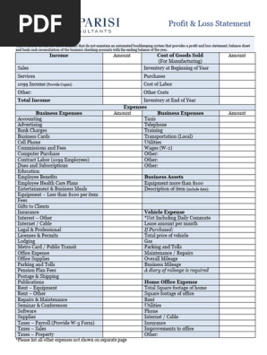 Tax Profit and Loss Statement