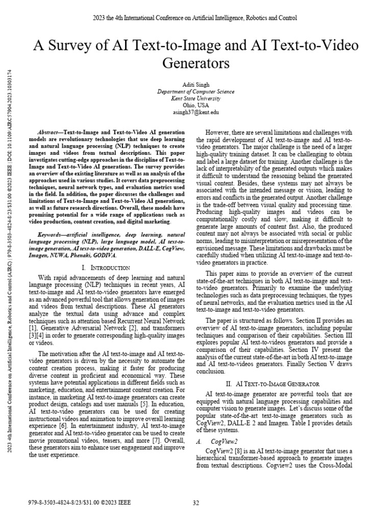 A survey of ai text to image and ai text to video generators pdf