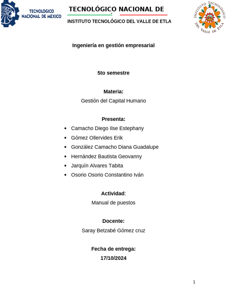 Capital Humano Mnual de Puestos2 | PDF | Seguridad y salud ocupacional