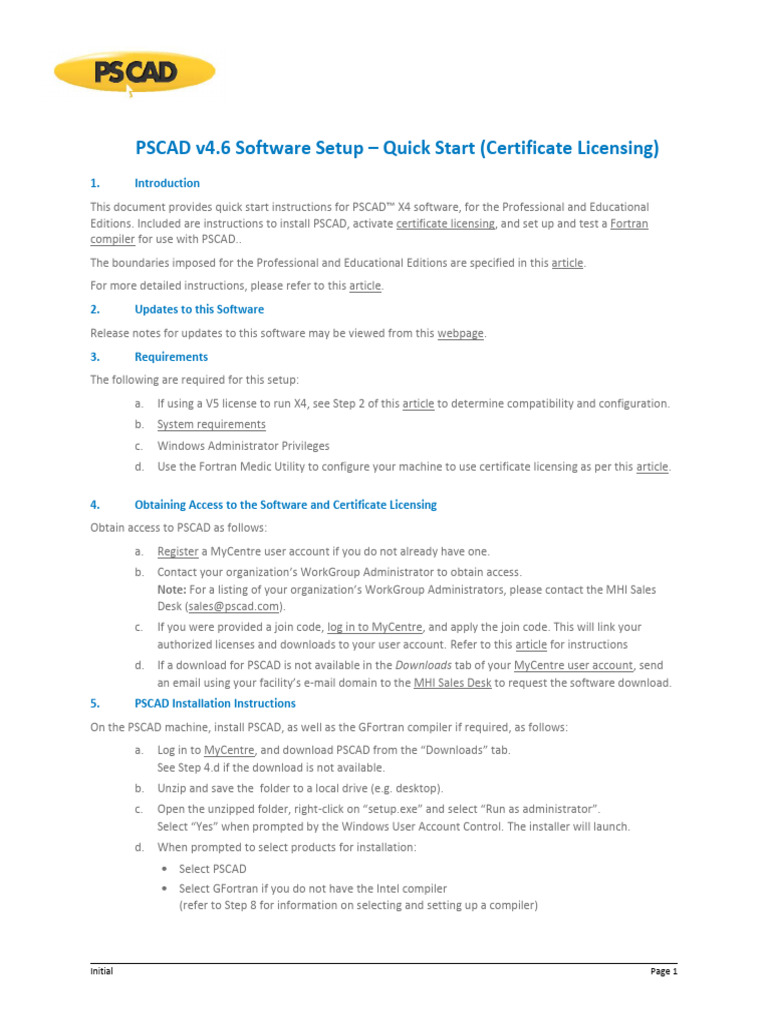 PSCAD v4-6 Software Setup - Quick Start (Certificate Licensing) | PDF ...