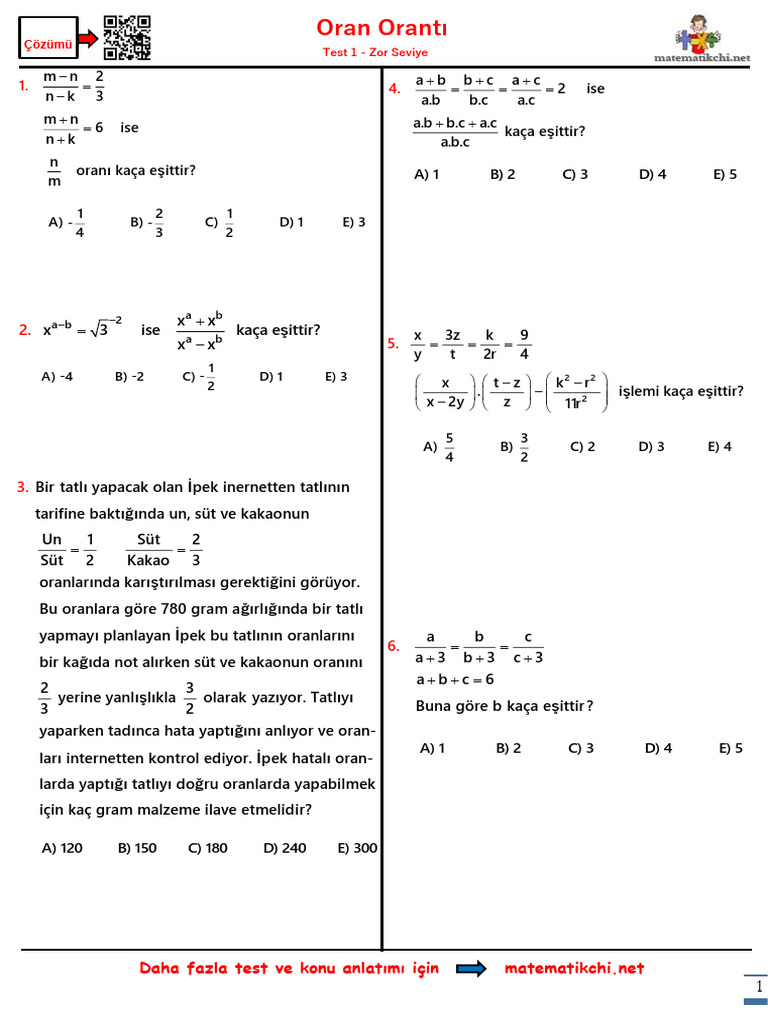 Oran Orantı Test 1 Z | PDF