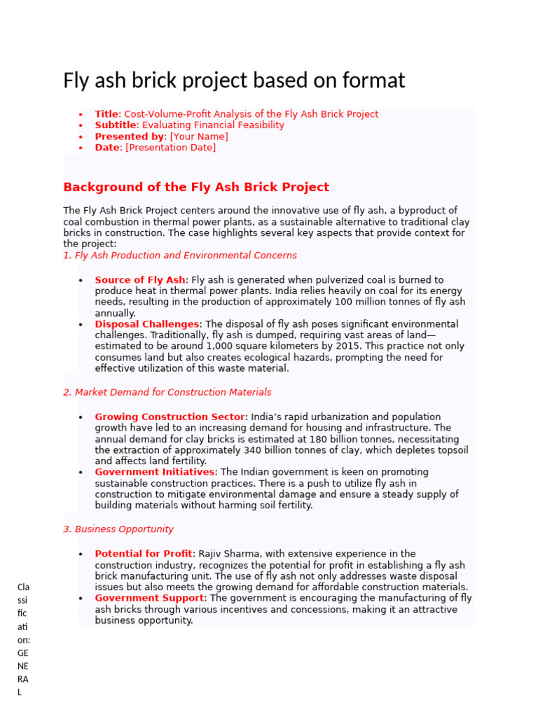 Fly Ash Brick Project Based On Format | PDF | Marketing Strategy ...