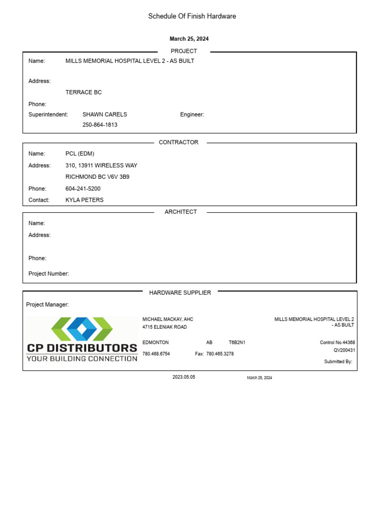 MMH Level 2 Hardware Schedule March 25, 2024 | PDF | Door | Building ...