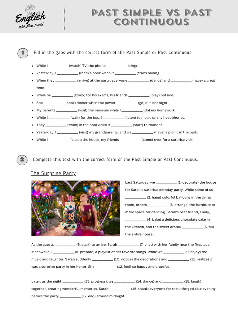 Past Simple vs Past Continuous Exercises | PDF