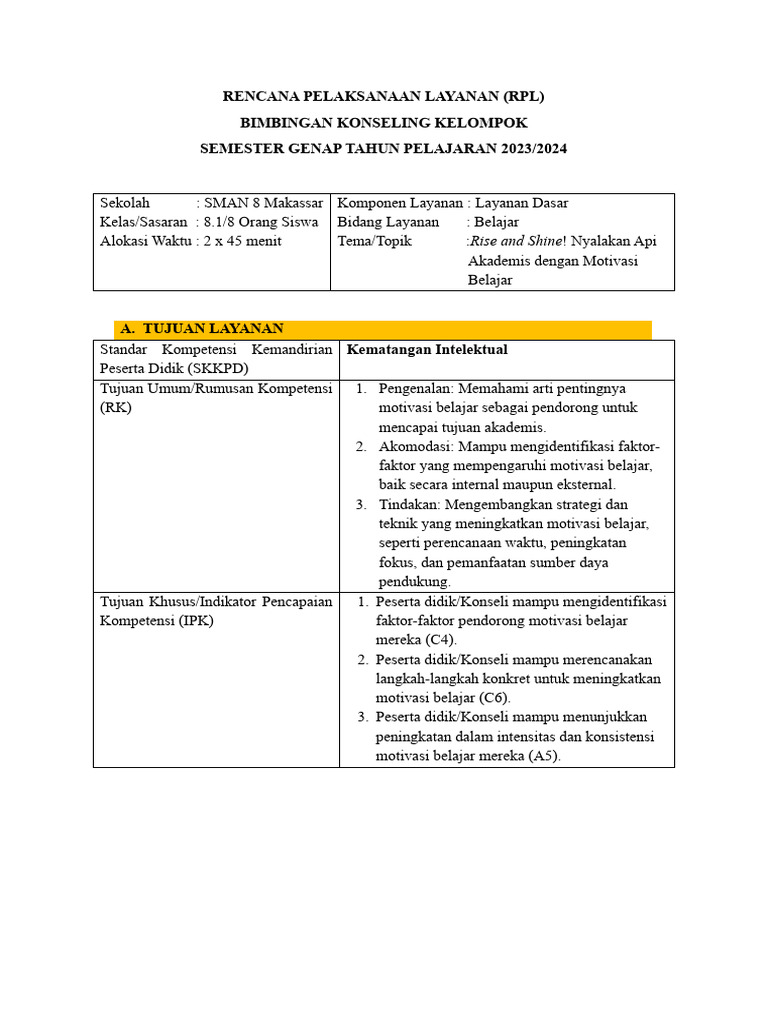 RPL Bimbingan Motivasi Belajar Siswa | PDF | Karier & Perkembangan