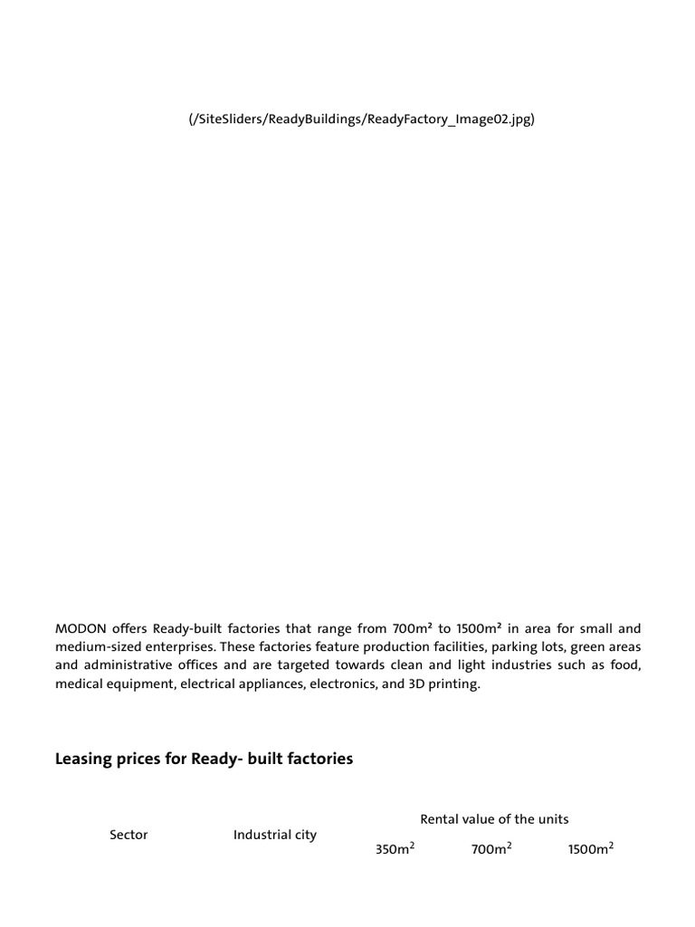 Ready-Built Factories by MODON | PDF