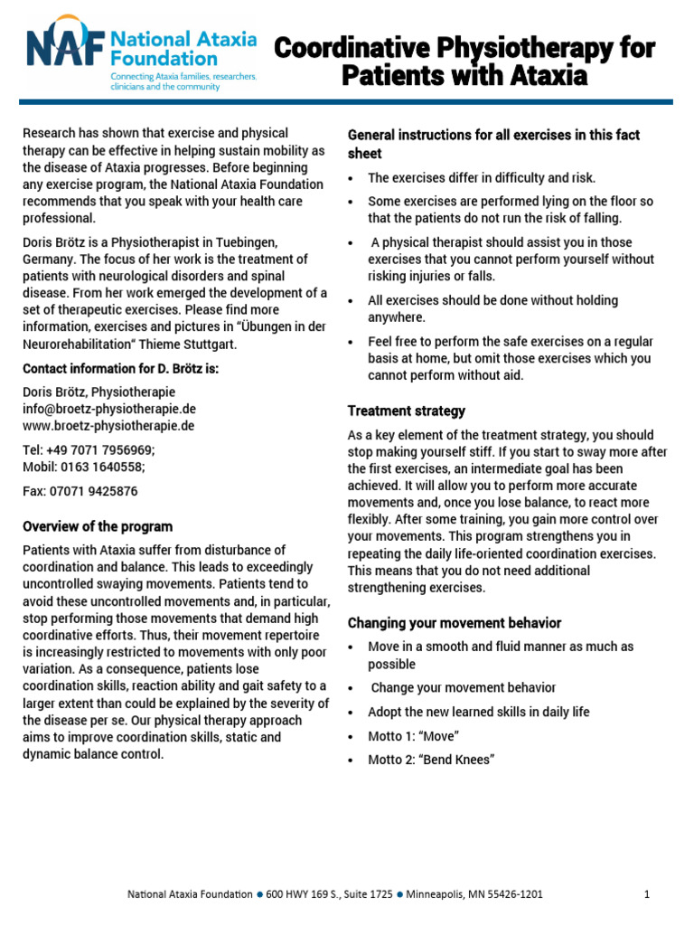 Ataxia Physiotherapy Exercise Guide | PDF | Physical Therapy | Balance ...