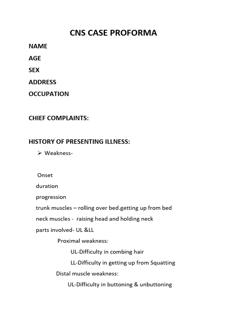 Comprehensive CNS Case Proforma | PDF