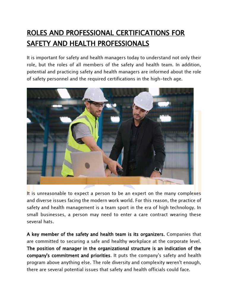 Safety and Health Roles & Certifications | PDF | Occupational Safety ...