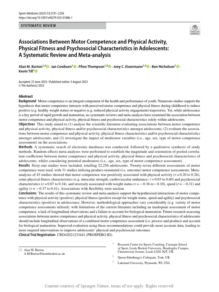 Associations Between Motor Competence and Physical | PDF | Meta ...