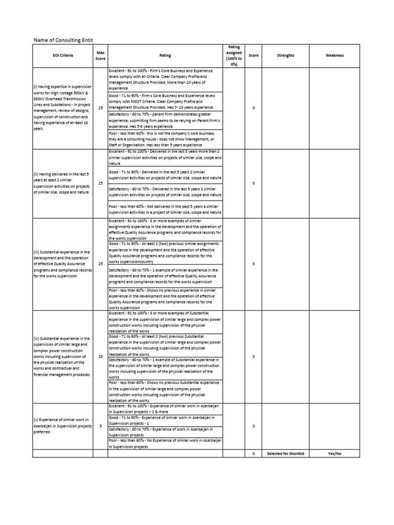 Consulting Entity Evaluation Criteria | PDF | Electrical Engineering ...