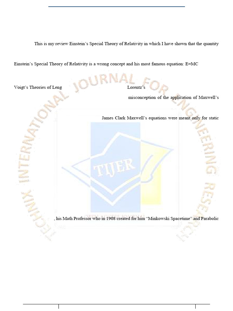Critique of Einstein's Relativity Theory | PDF | Special Relativity ...