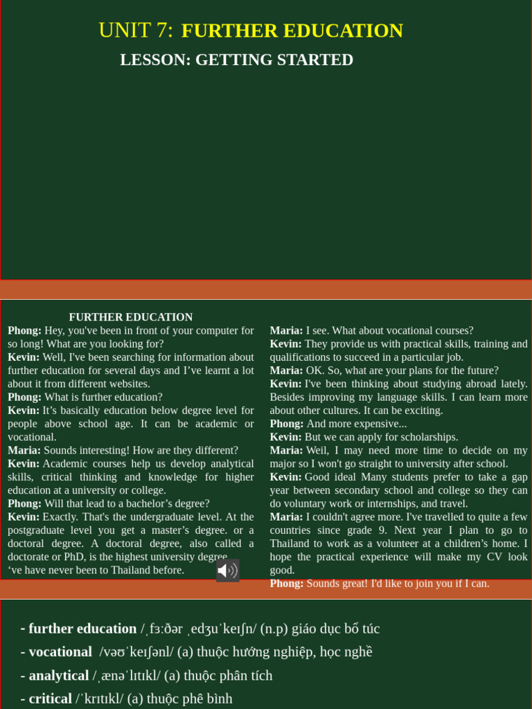 Unit 7 Further Education Lesson 1 Getting Started | PDF | Academic ...
