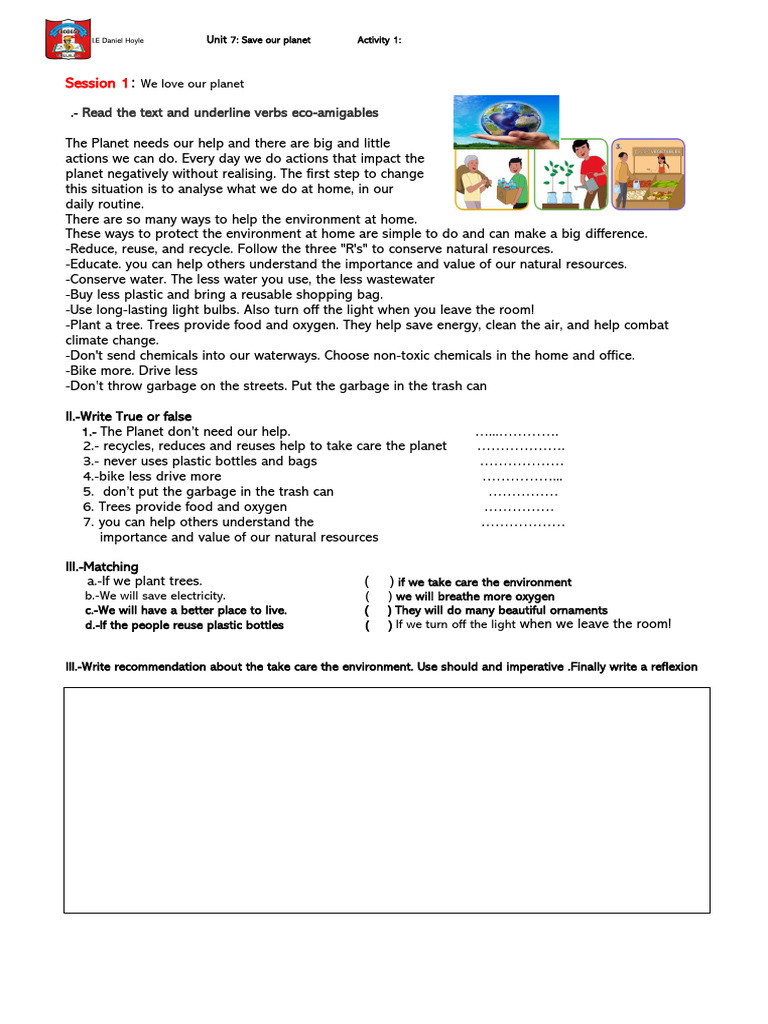Unit 7-Sesion 1-Save Our Planet | PDF | Reuse | Recycling