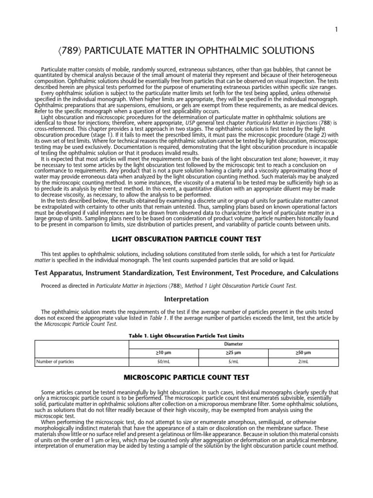 USP 789: Particulate Matter Testing | PDF | Viscosity | Matter