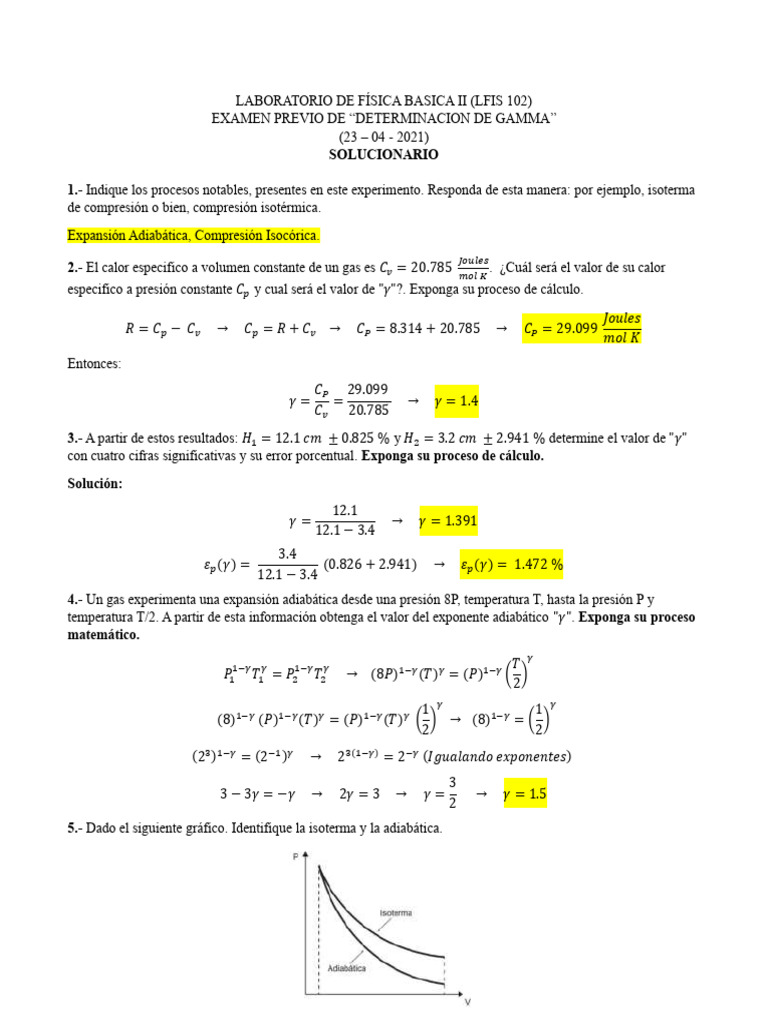 Determinación de Gamma en Gases | PDF | Propiedades termodinámicas ...
