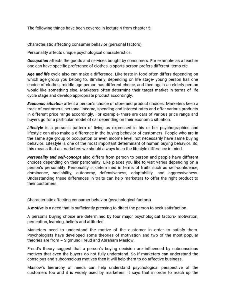 Factors Influencing Consumer Behavior | PDF | Motivation | Motivational