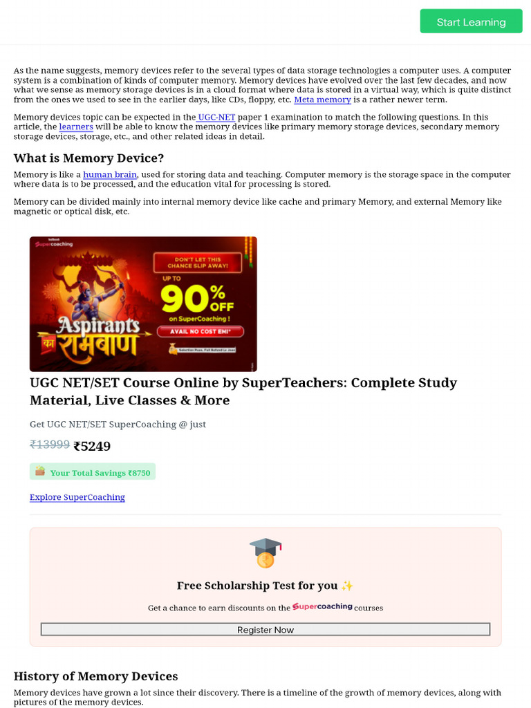 Memory Devices Detailed Study Notes for the Competitive Exams PDF