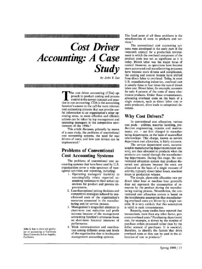 Cost Driver Accounting A Case Study PDF Financial Accounting