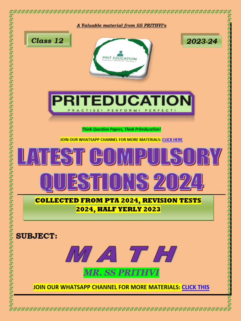12th Maths EM Compulsory Quesitons English Medium PDF Download | PDF
