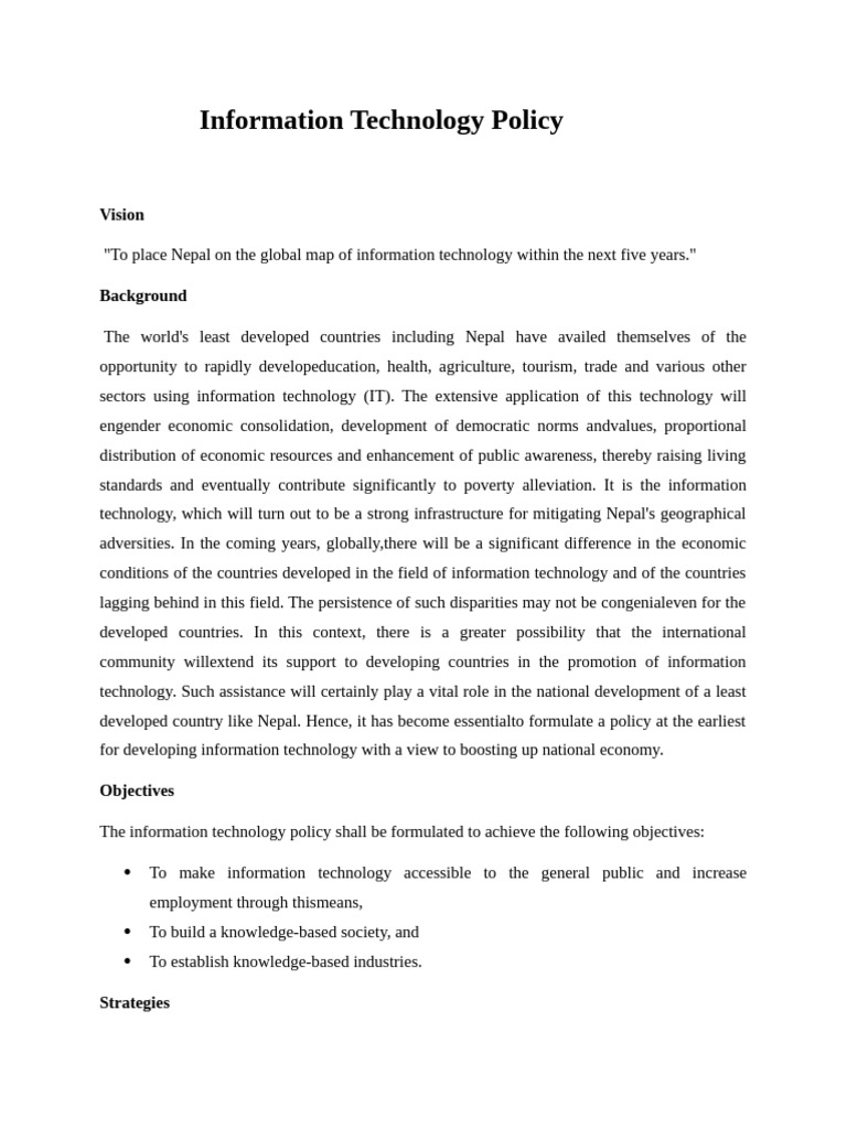 Nepal Information Technology Policy Overview | PDF | Information ...