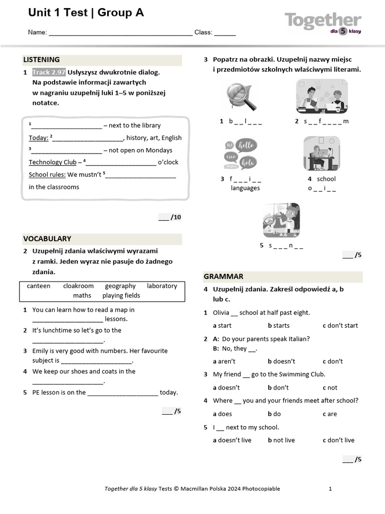Together - kl5 - U1 - Unit - Test - Standard A | PDF