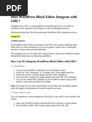 Does WordPress Block Editor Integrate With GHL Short | PDF | Word 