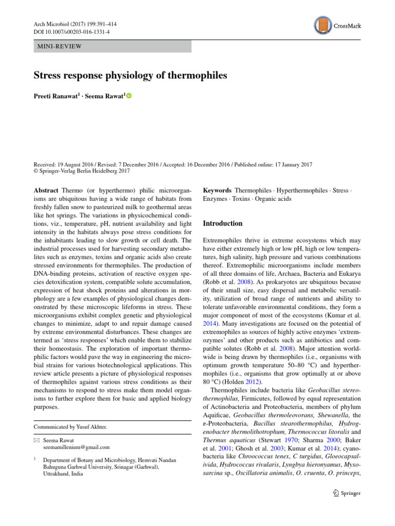 Thermophiles' Stress Response Physiology | PDF | Gene | Proteins