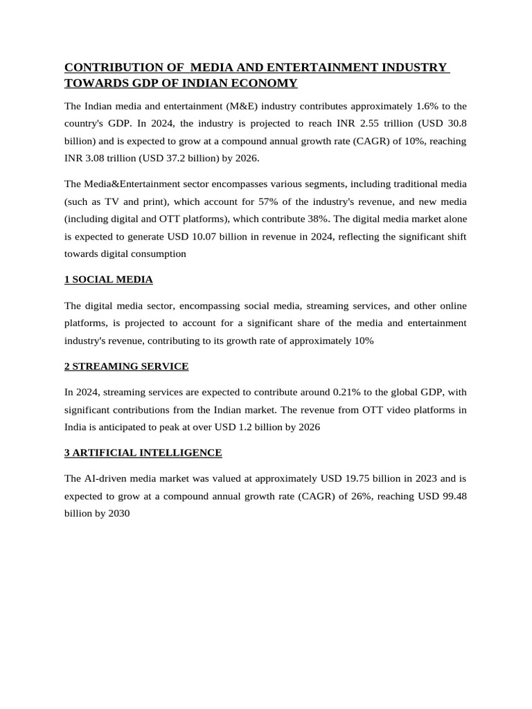 Indian Media & Entertainment GDP Impact | PDF