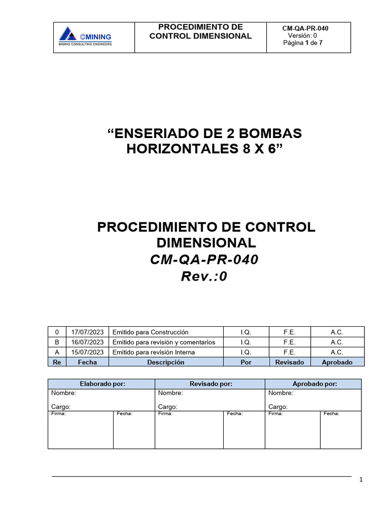 CM-QA-PR-040 Procedimiento de Control Dimensional | PDF | Calidad ...