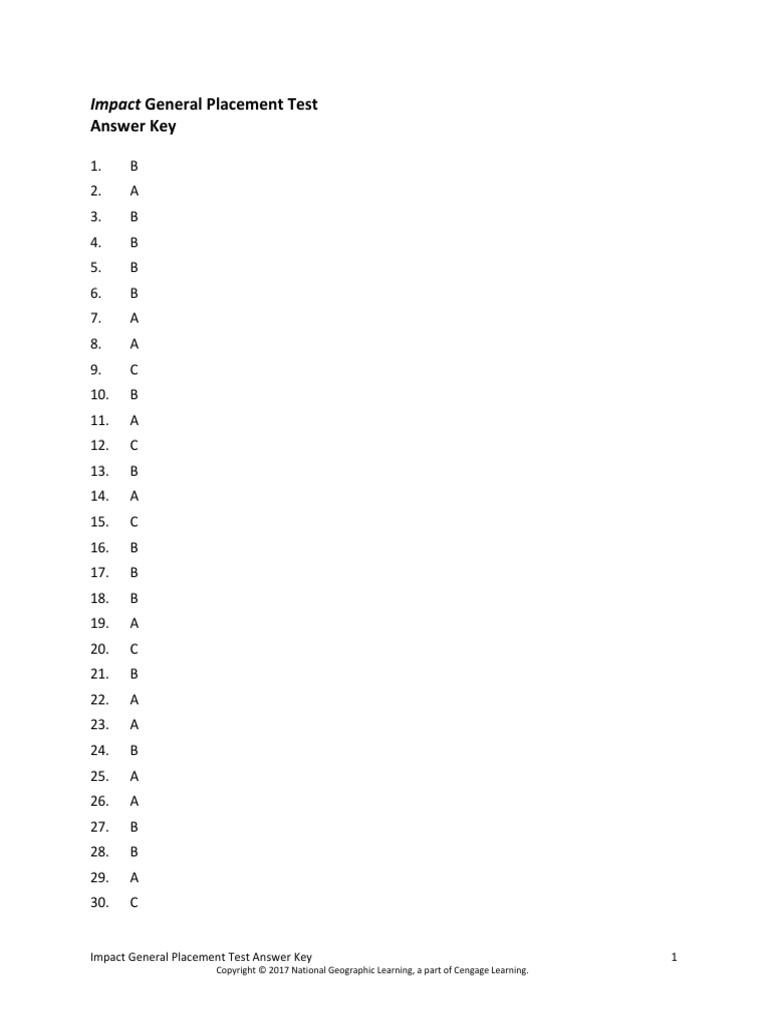 Impact General Placement Test Key | PDF